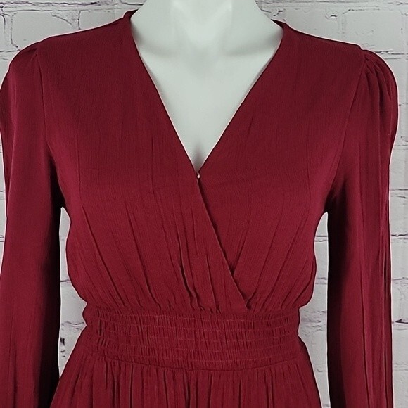 Altar'd State Ruby Red Long Sleeve Dress w elasticized waist & wrists Size small - Picture 4 of 11